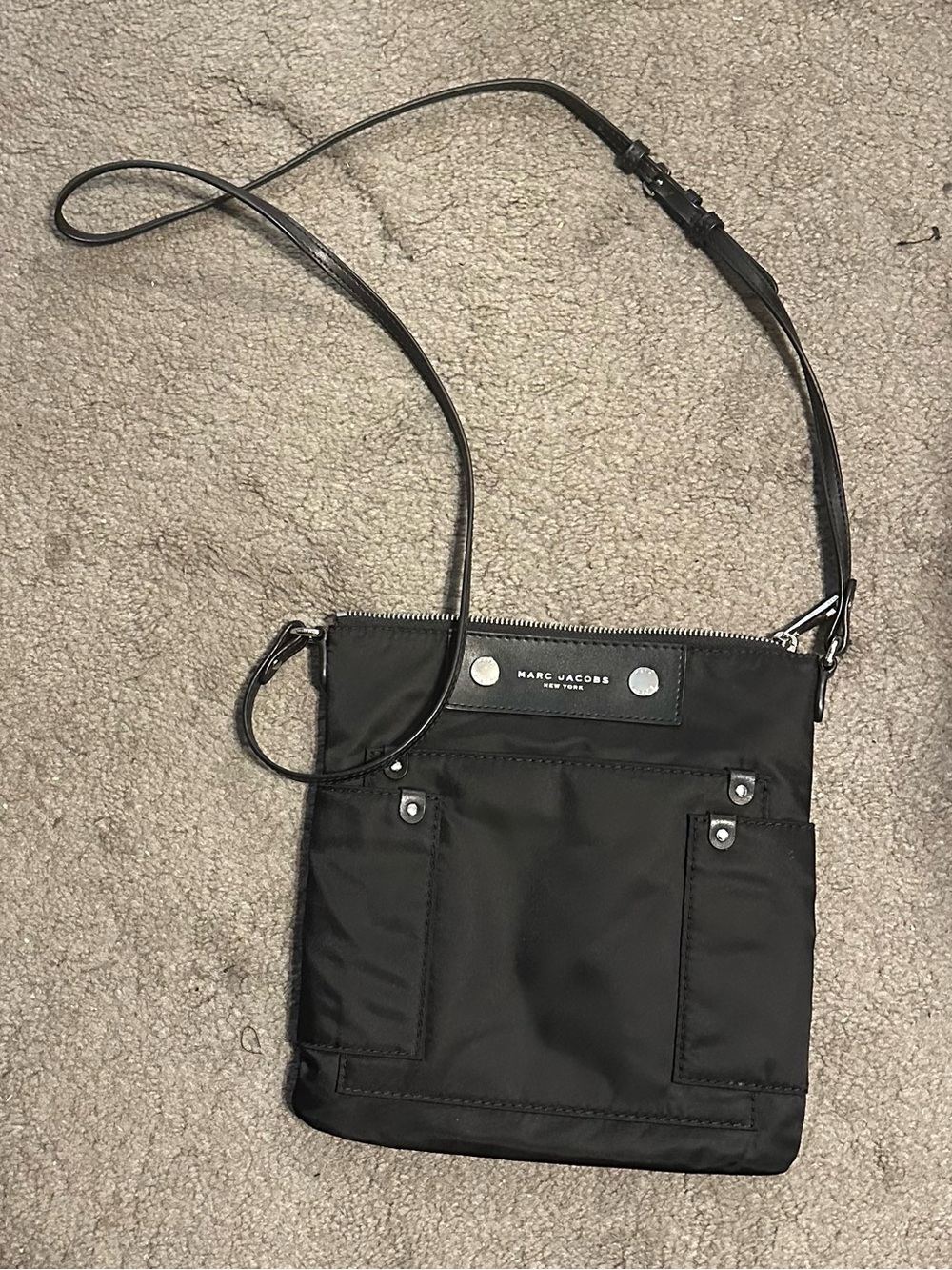Marc Jacobs Black Nylon Messenger Crossbody with Silver Hardware